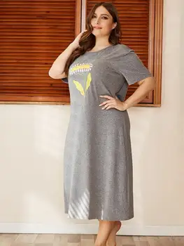 Femei de moda de Somn Rochie Vrac de Cauzalitate cămașă de noapte de Imprimare de Moda de sex Feminin O-gât de Mari Dimensiuni de Acasă Haine P1
