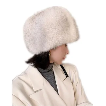 Real Fabuloase Din Blană De Vulpe Albastră Stil Rusesc Pălărie De Femei De Iarnă Caldă Doamnelor Cazaci Trapper Capac