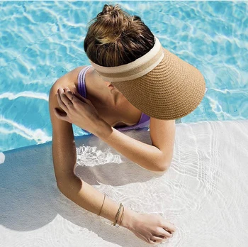 Vara Femei Pălării de Soare Anti-UV de sex Feminin în aer liber Parasolar Capace Realizate manual Paie Capac Casual Umbra Pălărie Goală Pălărie de Plajă Capac