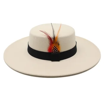 Iarna Lână Cruce Pălării cu Pene Gorras Bărbați Femei Top Plat Pălărie Margine Simțit Petrecere Formală Pălării pentru Bărbați pălării de Cowboy
