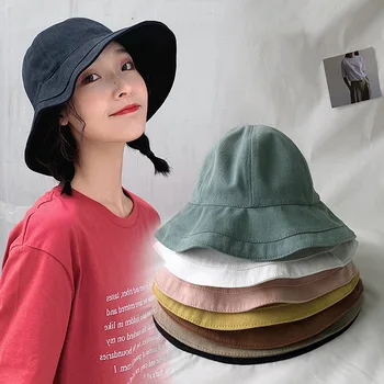 2022 Nou Stil De Bumbac Găleată Pălării Pentru Femei De Vară De Protecție Solară Panama Pălărie De Culoare Pură De Pălării Pălării În Aer Liber Pescar Pălărie De Plajă Capac
