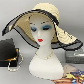 Palarie De Soare Floppy Reglabil Mari Margine Largă Plajă De Vară De Călătorie Pălărie Pălărie De Paie Femei Parasolar Vacanță Pliabil De Moda De Mare Pălărie Rece