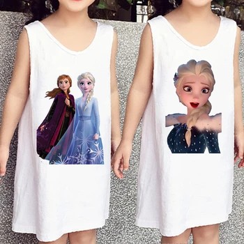 Disney Congelate pentru Copii Îmbrăcăminte de Imprimare de Desene animate Elsa Fete Dress Fată de Moda Casual de Vara a Copilului Rochie Albă de Vară O-gât Unisex