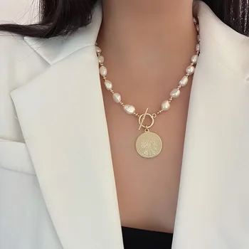 Goth vintage Baroc Pearl Lanț Monede Pandantiv Coliere pentru Femei Gilrs Design Nou Pearl Metal Declarație de Bijuterii accesorii