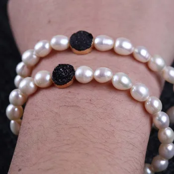 Naturale de apă dulce pearl negru druzy piatra perla brățară margele cadou pentru femei