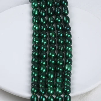 En-gros vopsit verde 8-9mm real de apă dulce de orez forma vrac pearl fire de culori proaspete pearl șir colier