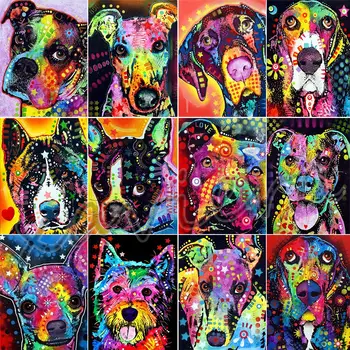 Plină Piața de Foraj Broderie Câine de Desene animate Diamant Pictura 5D Diy Culoare Animal Mozaic Stras goblen Kit Decor Acasă