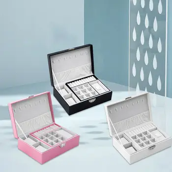 Caseta de bijuterii din Piele PU Blocabil 10.6 x 7.1 x 3.5 inch Organizator de Stocare pentru Inele Cercei Bratari Femei Fete