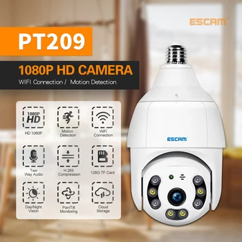 ESCAM PT209 2MP 1080P YI Mulțime APP E27 Lampă de Cap Titularul IP Dome Plin de Culoare Viziune de Noapte de Acasă de Securitate CCTV Monitor Copil