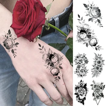 Impermeabil Tatuaj Temporar Autocolant De Școală Veche Rose Închis Flash Tatuaj Flori De Mână Braț Încheietura Mâinii Fals Tatuaj De Arta Corp Femei Bărbați