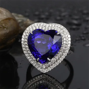 Fata Milano Micro Diamant Zircon Albastru De Dragoste Inima Inel Moda Temperament Bijuterii De Lux Elegant Inel De Nunta