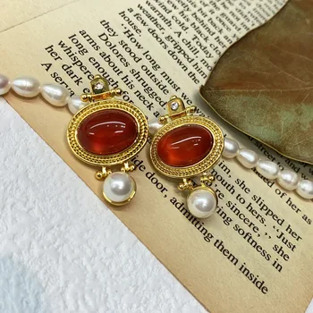 Cerceii Vintage pentru Femei 2022 Moda Curtea Visiniu Picătură Cercei din Metal de Aur Rotund Perle Bijuterii Cadou Prietenul Mamei