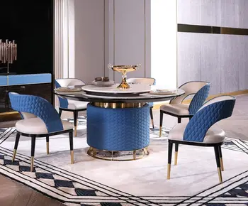Italian de lux, mese și scaune combinație masa de Marmură masa de sufragerie Moderne simplă masă rotundă cu rotar