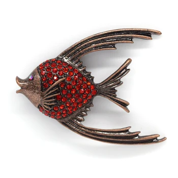 Cupru antic Brosa Roșu Stras Pește Pin broșe C521 C3