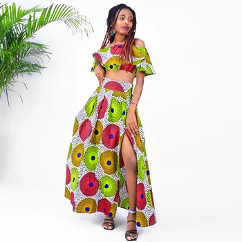 Africa de Haine Pentru Femei Sexy Pe Umăr de Sus Fusta Maxi 2 buc Set de la Ankara de Imprimare de Înaltă Calitate Tradițională Africa de Îmbrăcăminte
