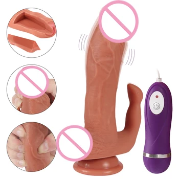 Super Silicon Moale Realistic Dildo Vibrator Penis moale Pielea Vibrator Mare Vibrații Cu ventuza Jucarii Sexuale pentru Femei