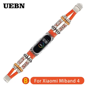 UEBN Retro din Piele watchband pentru miband 3 Cu metal în relief de frontieră Wriststrap Bratara Pentru xiaomi miband 4 brățării inteligente