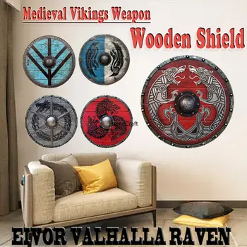 Scut De Lemn Agățat De Perete Ornamente Decor Vikingii Medieval Epocă Focuri De Armă Cosplay Retro Fermă Camera De Zi De Decorare