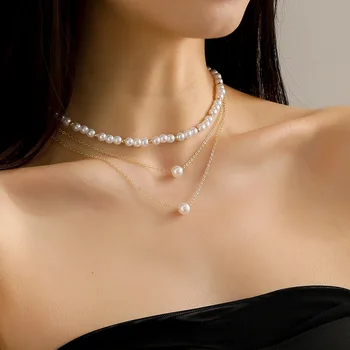 Coliere de perle Stratificat Colier Multistrat Lanț Elegant Mare Șirag de mărgele, Pandantive Imitație Pearl Colier pentru Femei en-Gros de Bijuterii