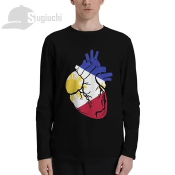 Filipine Anatomice Forma de Inima Steagul Țării Maneca Lunga din Bumbac 100% tricouri Barbati Femei Unisex Haine LS T-Shirt Topuri Tricouri
