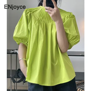 Moda de vara Dulce Vrac Bluza tricou Femei coreeană Stil Nou Bubble Sleeve T Shirt Moda Subțire Tee Silueta Trunchiate Topuri