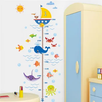 Desene animate Pește Rechin Barca înălțime măsură autocolant de perete pentru camera copii din pvc grafic de creștere decalcomanii de perete postere, pictură murală Decor Baie