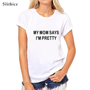 Slithice MAMA SPUNE că SUNT DESTUL de Moda T-shirt pentru Femei Maneci Scurte tricou Alb-Negru Imprimate Casual femei t-shirt de Sus