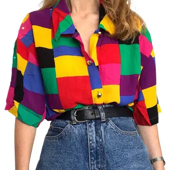 Camasa Casual Respirabil Doamna Cămașă De Versatil Concepute În Sens Chic Multicolor Model Carouri Liber Birou Bluza