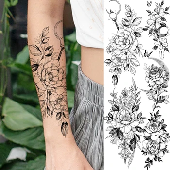 Realist Floare Trandafir Luna Tatuaje Temporare Pentru Femei Adulte Fata Bujor Fluture Fals Tatuaj Body Art Jumătate Maneca Tatuaje Hârtie