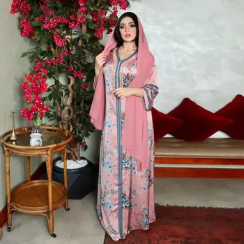 Sweethug primavara imprimeu Floral Musulman Rochii Femei Rochie de diamant Dubai Arabe, Turcia, Maroc Caftan Haine Islamice Halat Vestido