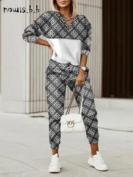 NOWISBB Y2K Pantaloni Costum Femei Imprimate cu Mâneci Lungi Hanorace Bluze Trening Două Seturi de Piese pentru Femei Outifits Streetwear