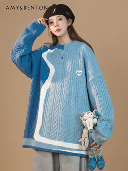 Femei Vrac Moale Lipicios de Toamnă și de Iarnă Pulover Tricotate Bluze Casual Ladies Noua Moda Rotund Gat Pulover Pulovere