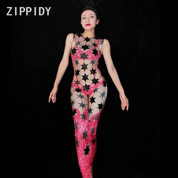 Moda 2 Culori Star Pietre Spandex fără Mâneci Salopeta pentru Femei de Ziua Celebra Scenă de Dans Femei Cantareata Arata Haine
