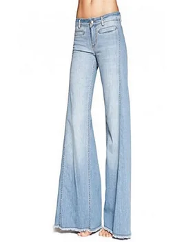 Noi denim pentru femei versatil talie mijlocie îmbinat franjuri bell pantaloni jeans femei
