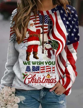 Fulg de nea de Imprimare Hoodies Femei de Moda American Flag Hoodie Femeile Transpiră O-gât Crăciun Glugă Haina de Iarna om de Zapada Treninguri