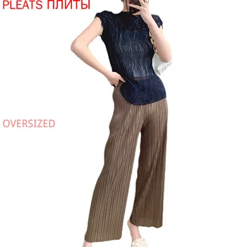 Miyake Ori Clasic Pantaloni Largi pentru Femei Talie Mare Cearșaf Nou Stil Stil coreean grupa de Navetiști Pantaloni Casual Pliuri Ropa Mujer