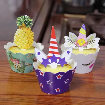 12pcs Unicorn Cupcake Topper Desene animate Coroana de Ananas Tort de Ambalaje Copil de Dus de Mireasa Ziua Flamingo Tort Petrecere Decoratiuni
