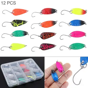 12pcs/lot Colorate Lingura de Metal Atrage Spinner Bait Greu Paiete Cutie de Pescuit pentru Pastrav