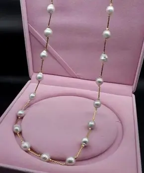 transport gratuit >>>>nobil bijuterii naturale baroc Japonia kasumi alb colier de perle de 30 inch Aur de 14K