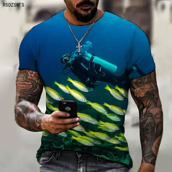 Brand de Îmbrăcăminte pentru Bărbați Tricou 3D de Imprimare T-shirt Lumii Subacvatice Ocean Scufundări Pește Atlantis Tendință de Moda Liber Supradimensionat
