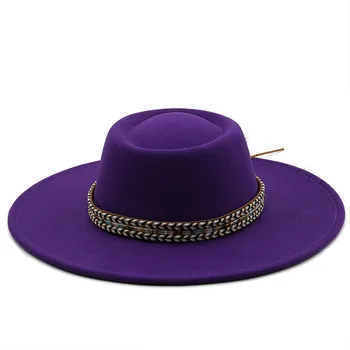 Simțit Fedoras Pălărie Femei 9.5 CM Margine Largă Derby Pălărie de Top Imitație de Lână Panama Decor Clasic band de Jazz Capac de Nunta Elegant Capac