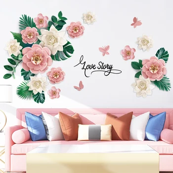 Mare 3D Flori Autocolante de Perete Home Decor pentru Dormitor, Camera de zi DIY Decalcomanii de Perete de Vinil Tapet Romantic