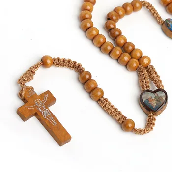 YiJia Cruce De Lemn Pandantiv Coliere Pentru Femei Barbati Din Lemn Masiv Margele Cunună Rugăciune Catolică Bijuterii