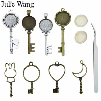 Julie Wang 11PCS Aliaj Matrite Set Farmece Cheie Forma Cabochon Bază de Pensete Degetul Maneca Epoxidică turnată Bijuterii de Luare Instrument