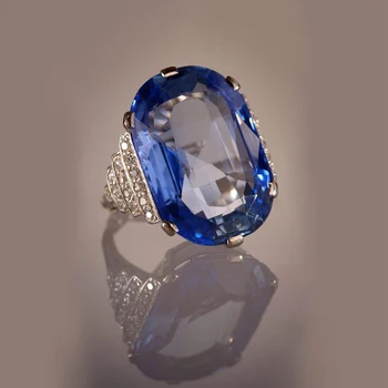Huitan Lux Albastru Cubic Zirconia Inele de Nunta pentru Femei de Argint de Culoare Banda de Logodna Aniversarea Doamnei Moda Bijuterii