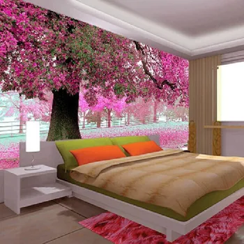 PVC 3D fără sudură TV stabilirea perete din camera de zi dormitor, tapet de perete copac roz Dimensiune Particularizată