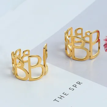 Bijuterii din oțel inoxidabil, personalizat de aur geometrice scrisoare deschisă B, reglabil vânt rece inel