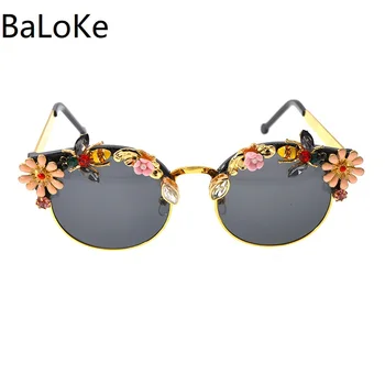 New Sosire Baroc Retro ochelari de Soare pentru Femei de Moda de Flori Roz ochelari de Soare Rotund Plaja Ochelari pentru Vacanta de Vara Decor