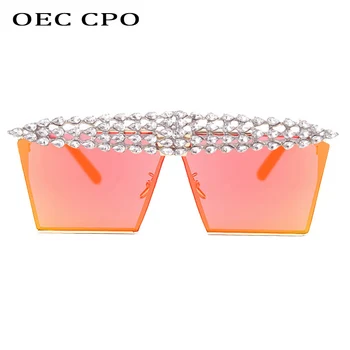 OEC CPO Piața Diamant ochelari de Soare Femei de Moda Stras Ochelari de Soare de sex Feminin Nuanțe de Roșu Oglindă Ochelari de Metal Ochelari de soare UV400