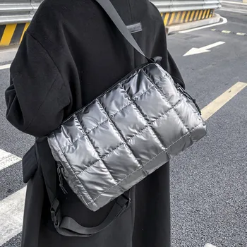 Stil de iarnă de Bumbac Spațiu Umăr Saci pentru Femei Mare de Nailon Matlasat Boston Messenger Bag Lady Jos Pana Pad Crossbody, Geantă de mână